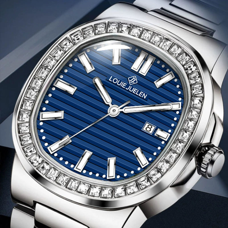 LOUIE JUELEN Women's Luxury Watch 29mm | Diamond Bezel & Navy Blue Dial