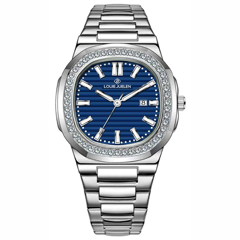 LOUIE JUELEN Women's Luxury Watch 29mm | Diamond Bezel & Navy Blue Dial