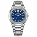 Louie Juelen — Steel, Crystal Bezel, Blue Stripe Dial & Steel Bracelet, Men