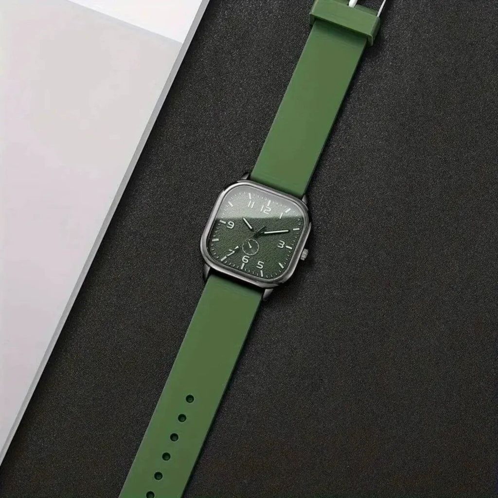 Men's Square Sport Watch – Black Dial Rubber Strap