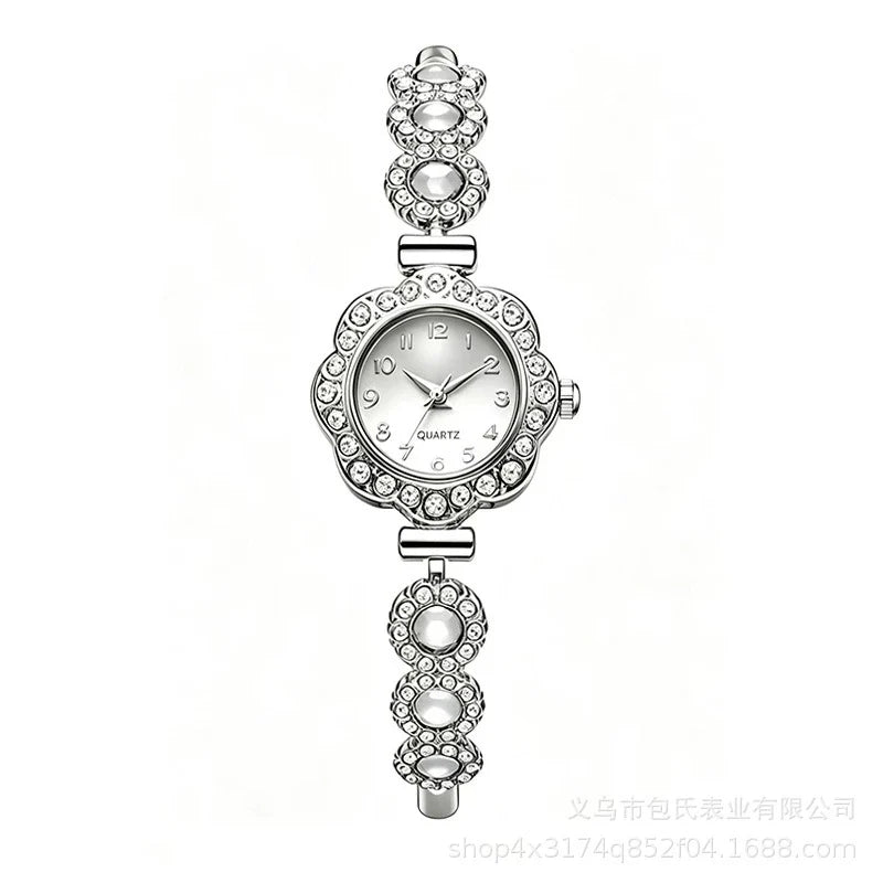 Women's Ruby Flower Jewellery Watch – Rose Gold Crystal Bracelet