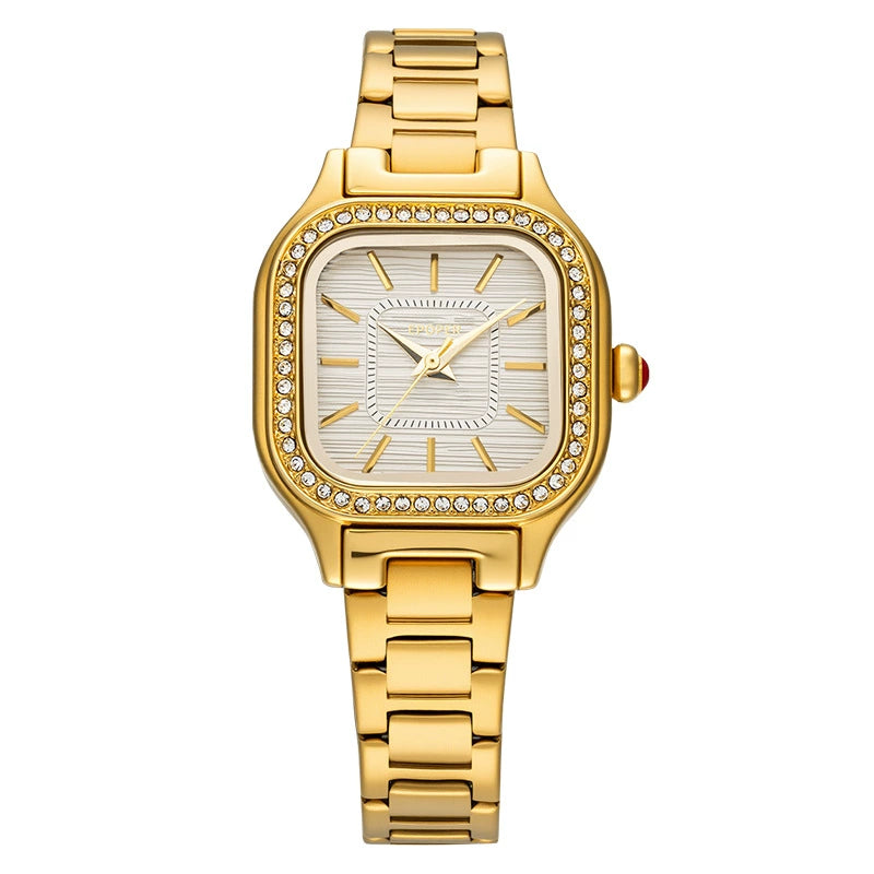 Women's Luxury Square Watch 40mm | Gold Diamond Bezel & Champagne Dial