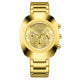 Men's Full Gold Chronograph Watch Gold Tone Case Sunray Dial Three Sub-Dials Date Five-Link Steel Bracelet Oversized