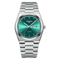 NIBOSI 1985 Classic Tonneau Watch 37mm | Emerald Green Sunray Dial & Brushed Steel Bracelet