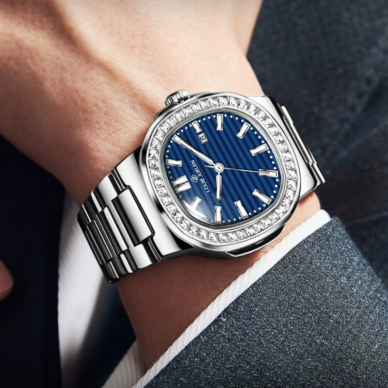 LOUIE JUELEN Women's Luxury Watch 29mm | Diamond Bezel & Navy Blue Dial
