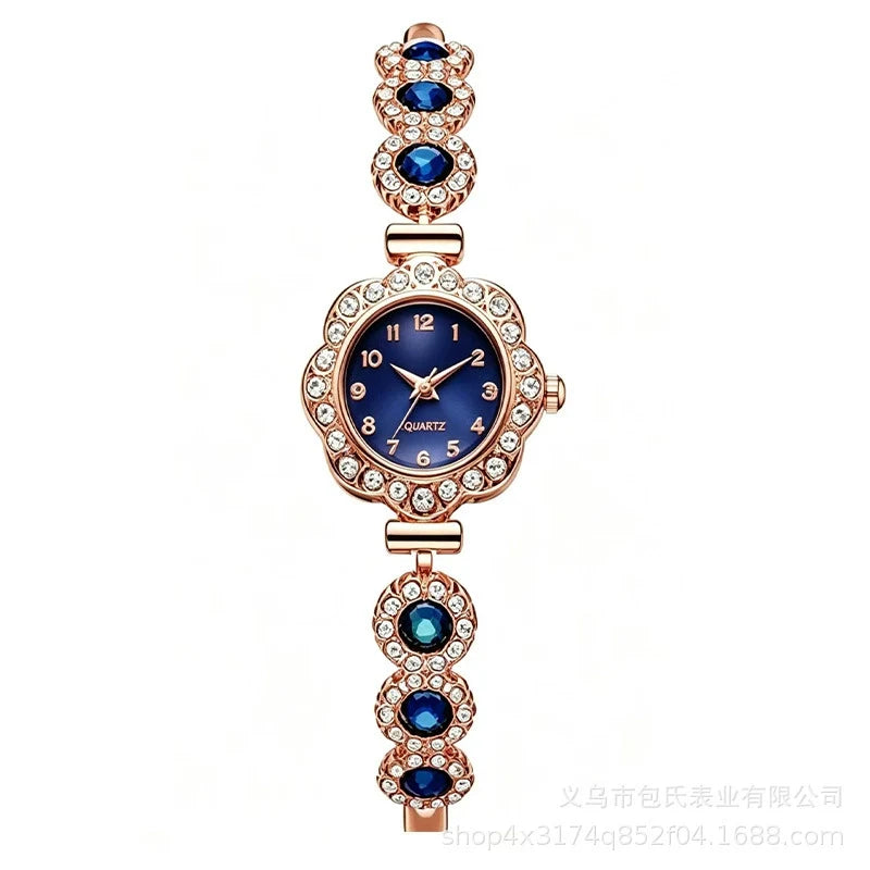 Women's Ruby Flower Jewellery Watch – Rose Gold Crystal Bracelet
