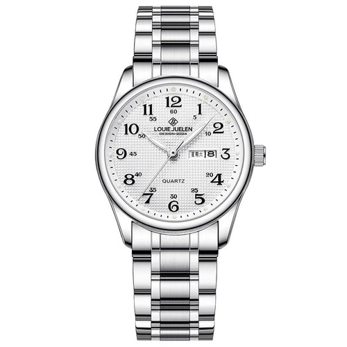 LOUIE JUELEN Classic Steel Watch 42mm | Bold Arabic Dial & Dual Day-Date Display