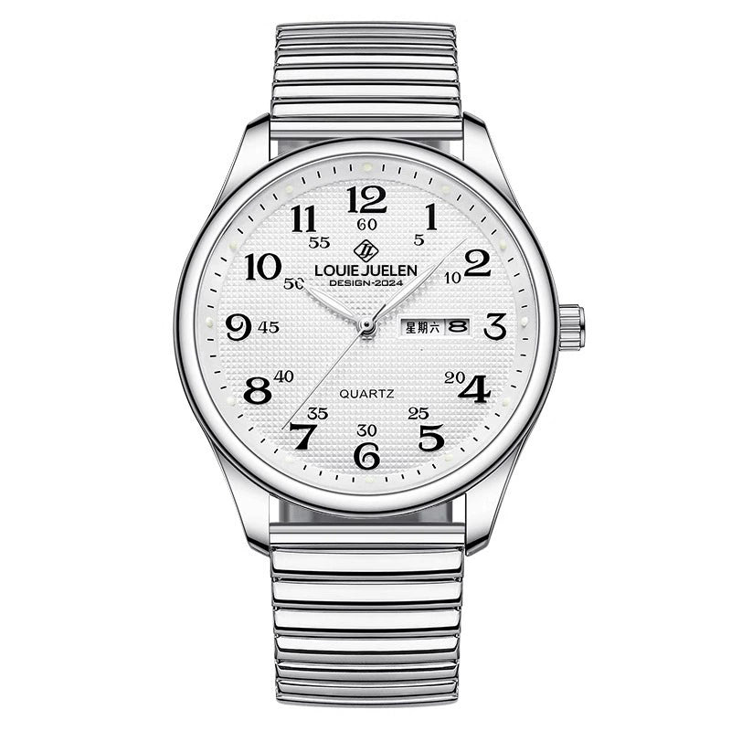 LOUIE JUELEN Classic Steel Watch 42mm | Bold Arabic Dial & Dual Day-Date Display