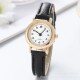 Women's Vintage Small Round Watch Rose Gold Case White Roman Numeral Dial Slim Black Leather Strap Ladies Quartz
