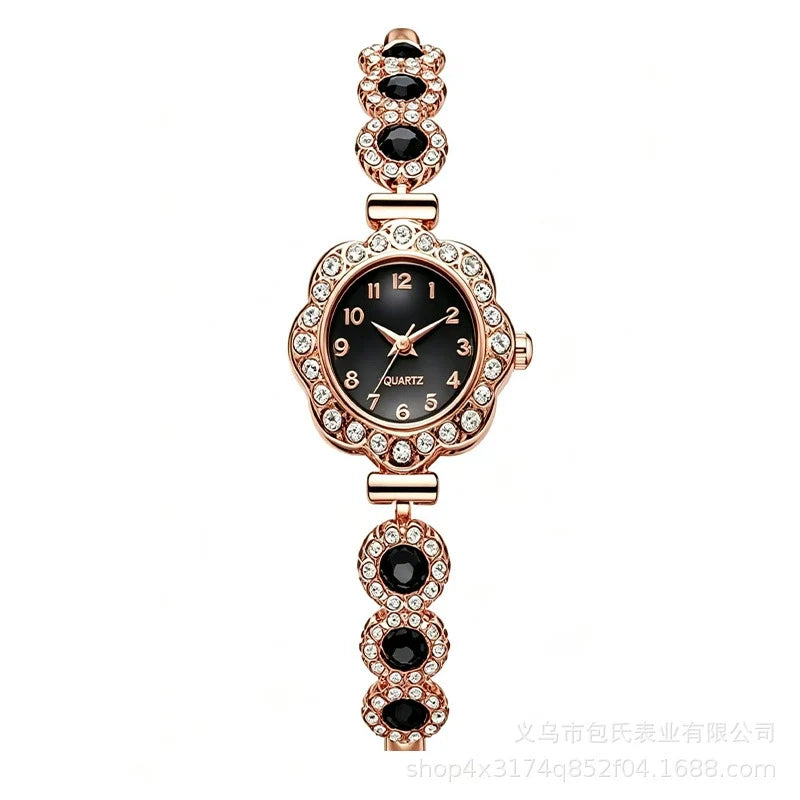Women's Ruby Flower Jewellery Watch – Rose Gold Crystal Bracelet