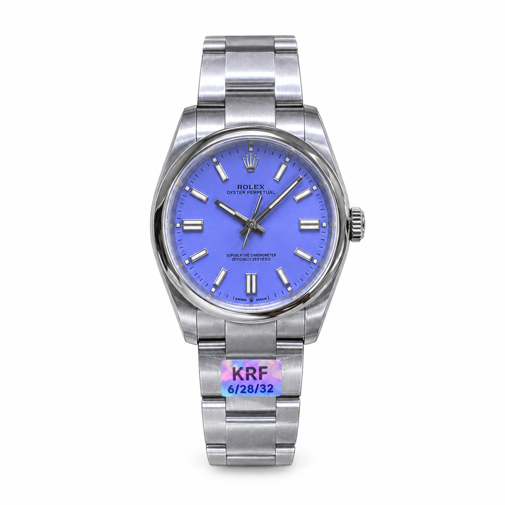 Rolex Oyster Perpetual Periwinkle Blue Dial Smooth Bezel Oyster Bracelet Oystersteel