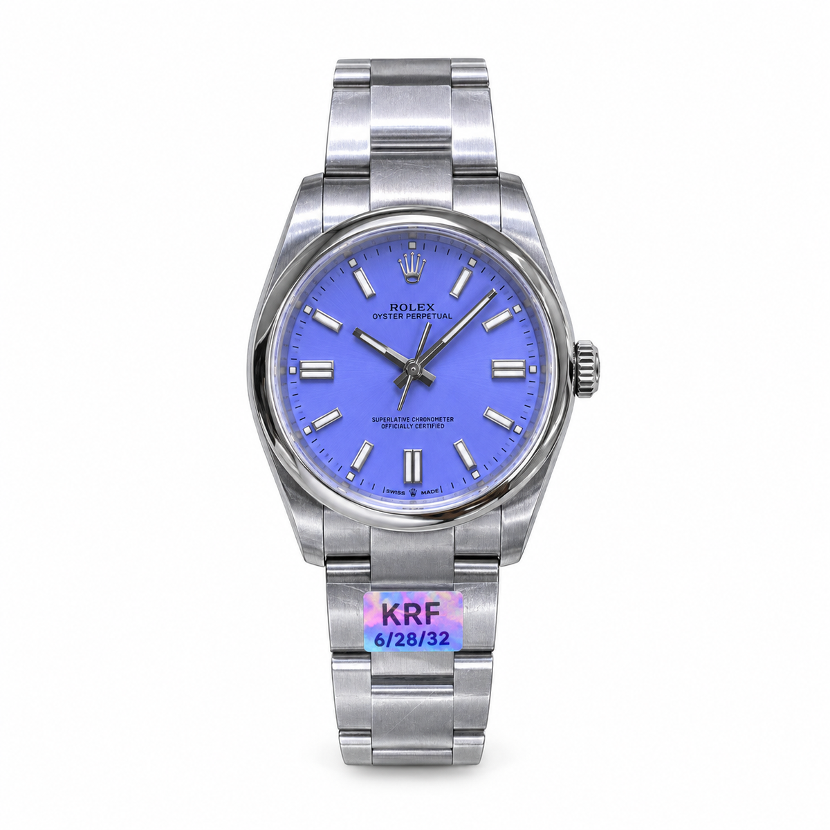 Rolex Oyster Perpetual Periwinkle Blue Dial Smooth Bezel Oyster Bracelet Oystersteel