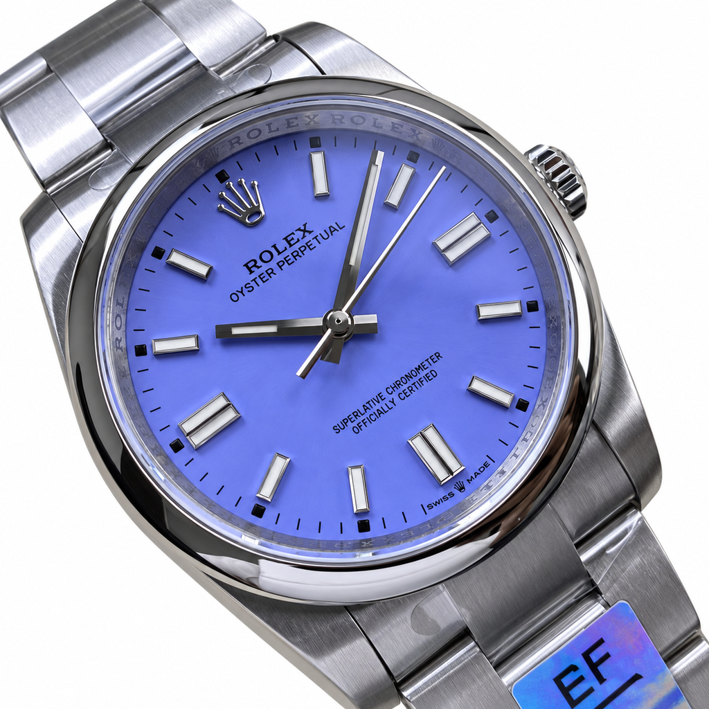 Rolex Oyster Perpetual Periwinkle Blue Dial Smooth Bezel Oyster Bracelet Oystersteel