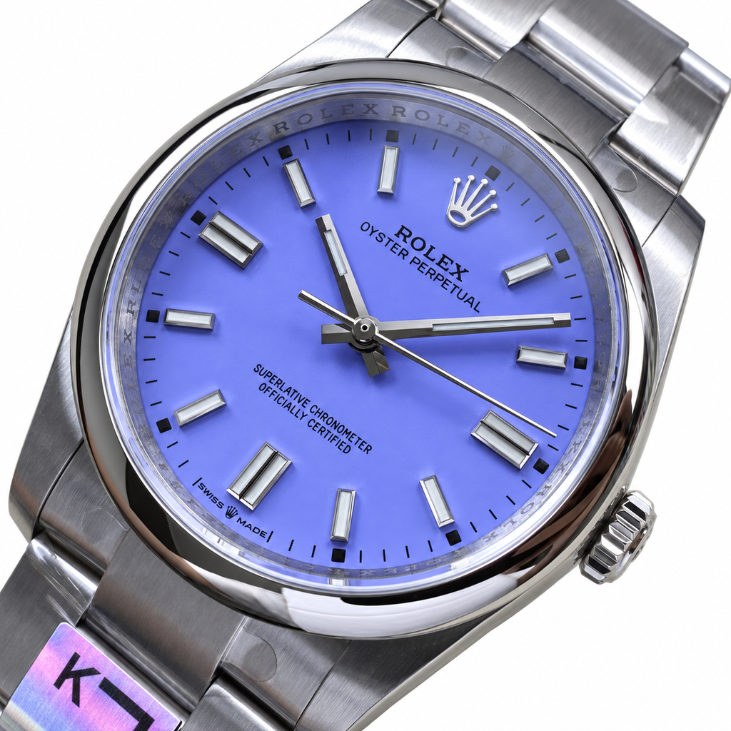 Rolex Oyster Perpetual Periwinkle Blue Dial Smooth Bezel Oyster Bracelet Oystersteel