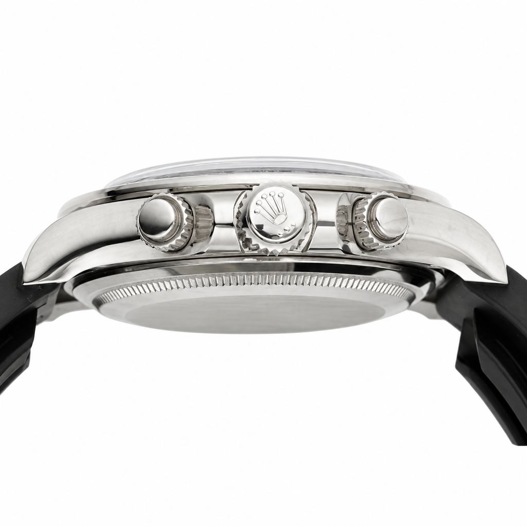 Rolex Cosmograph Daytona White Gold Black Ceramic Bezel Silver Dial Black Sub-dials Oysterflex Watch