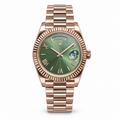 Rolex Day-Date Olive Green Roman Numeral Dial Fluted Bezel President Bracelet Rose Gold