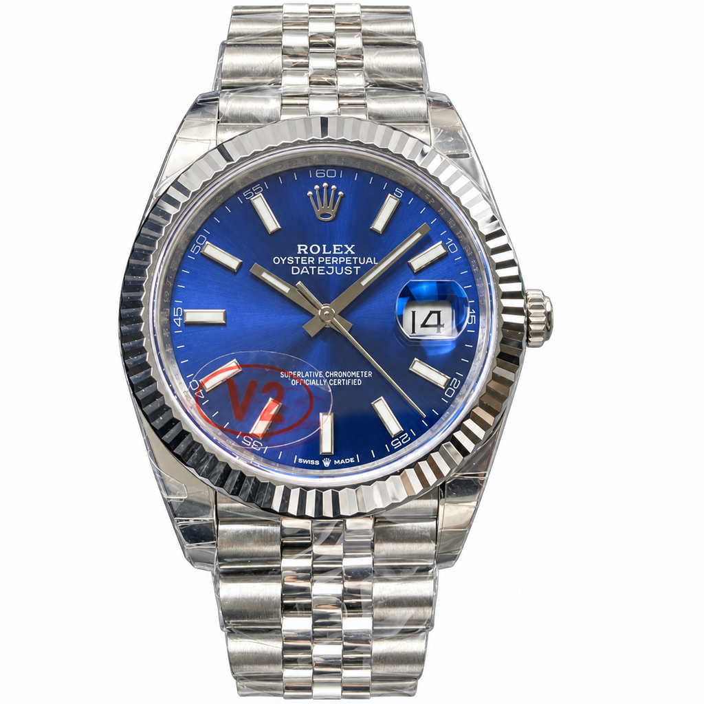 Rolex Datejust 41 Oystersteel White Gold Fluted Bezel Blue Dial Jubilee Bracelet Watch