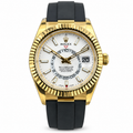 Rolex Sky-Dweller Yellow Gold Fluted Bezel White Dial Oysterflex Watch