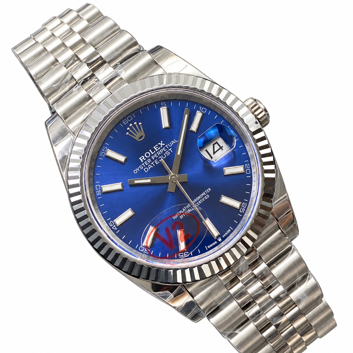Rolex Datejust 41 Oystersteel White Gold Fluted Bezel Blue Dial Jubilee Bracelet Watch