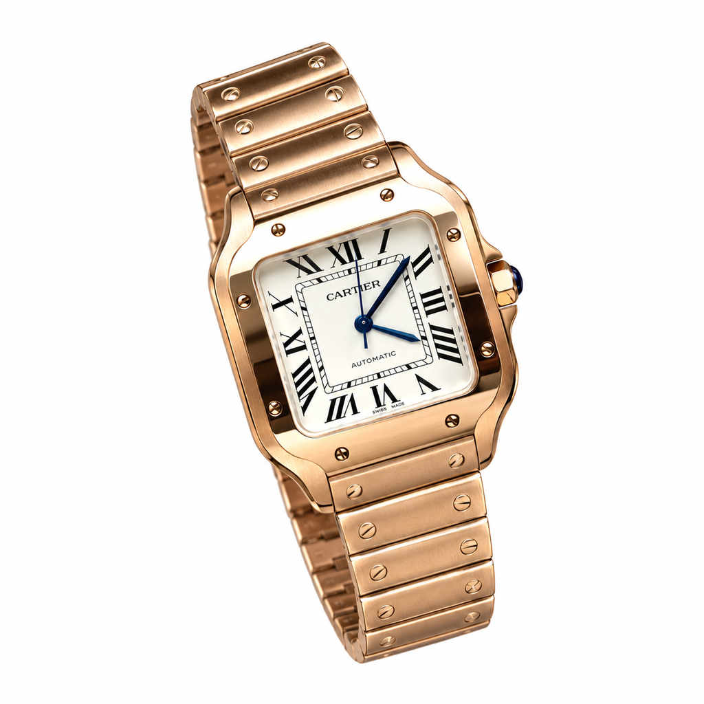 Cartier Santos de Cartier Rose Gold White Dial Automatic Watch